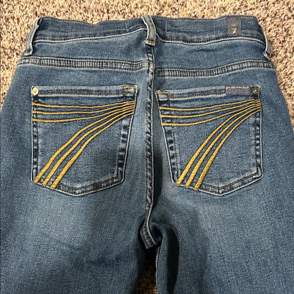 7 For All Mankind Women's Blue Jeans with Gold Stitching
